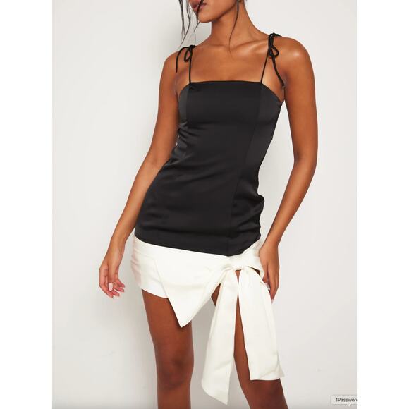 Aria Cove Taylor Satin Cami Mini Dress Oversized Bow Black White Womens Size 12 - Picture 2 of 14